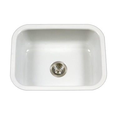 Houzer WH Porcela Series Porcelain Enamel Steel Undermount Single Bowl Kitchen Sink, White Kitchen Sink - Undermount Houzer
